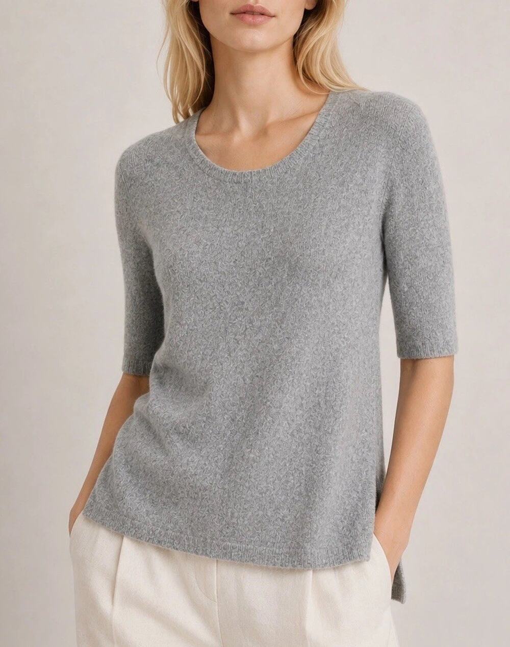 Isaac Mizrahi Live 100% Cashmere Gray Tunic Sweater 3/4 Sleeve Size S